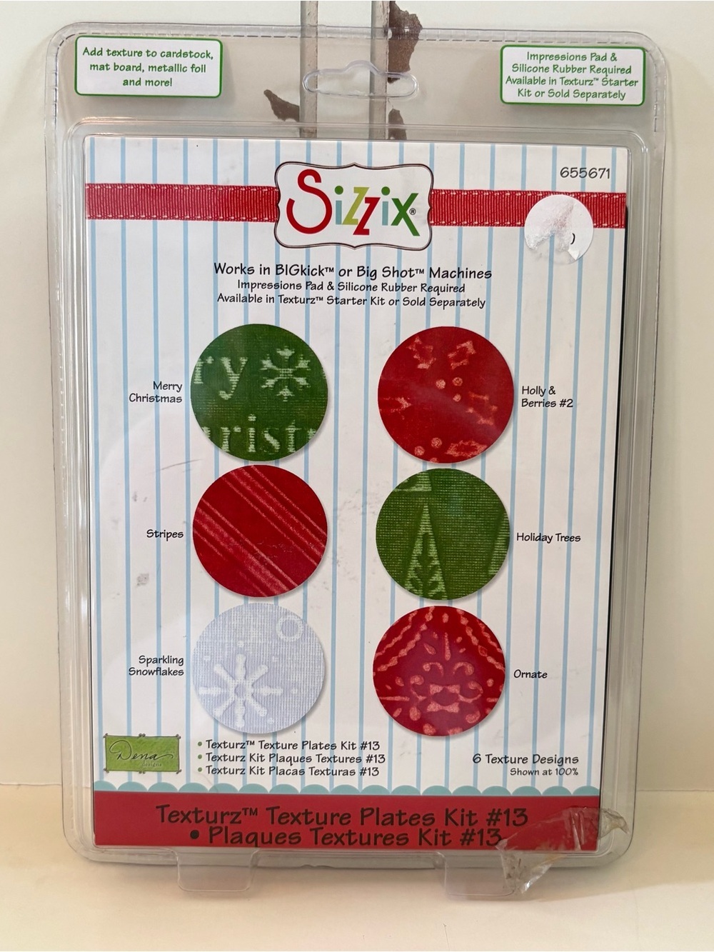 SIZZIX Texturz Texture Plates 6 Holiday designs 655671 #13 New